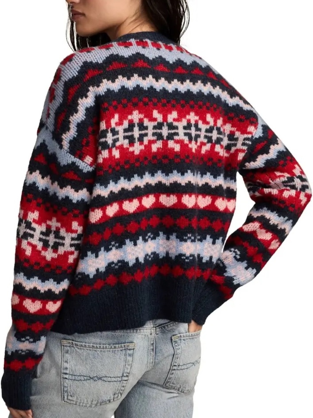 Lucky Brand Navy Fair Isle Button-Front Cardigan with Red and Light Blue NWT - Picture 2 of 11